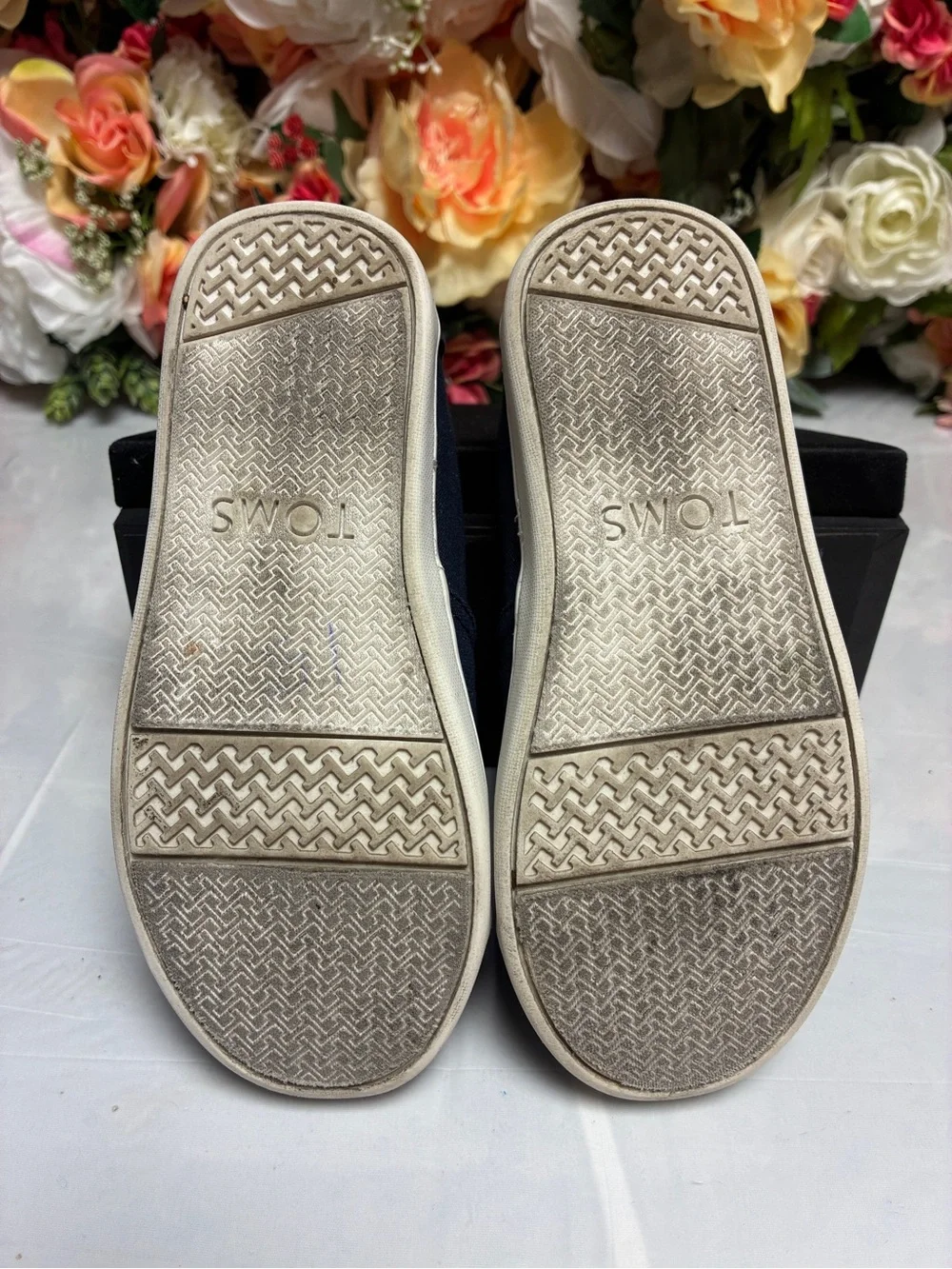 TOMS Classic Alpargata Canvas Toddler Slip On Shoes Navy Blue Size 10 Hook Loop